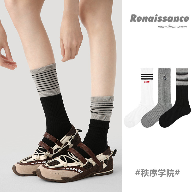 Renaissance Original Women's Socks, New Autumn and Winter Style, Simple and Versatile Slouch Socks, Double-Needle Seamless Mid-Calf Socks for Women Renaissance Original Women's Socks, New Autumn and Winter Style, Simple and Versatile Slouch Socks, Double-Needle Seamless Mid-Calf Socks for Women