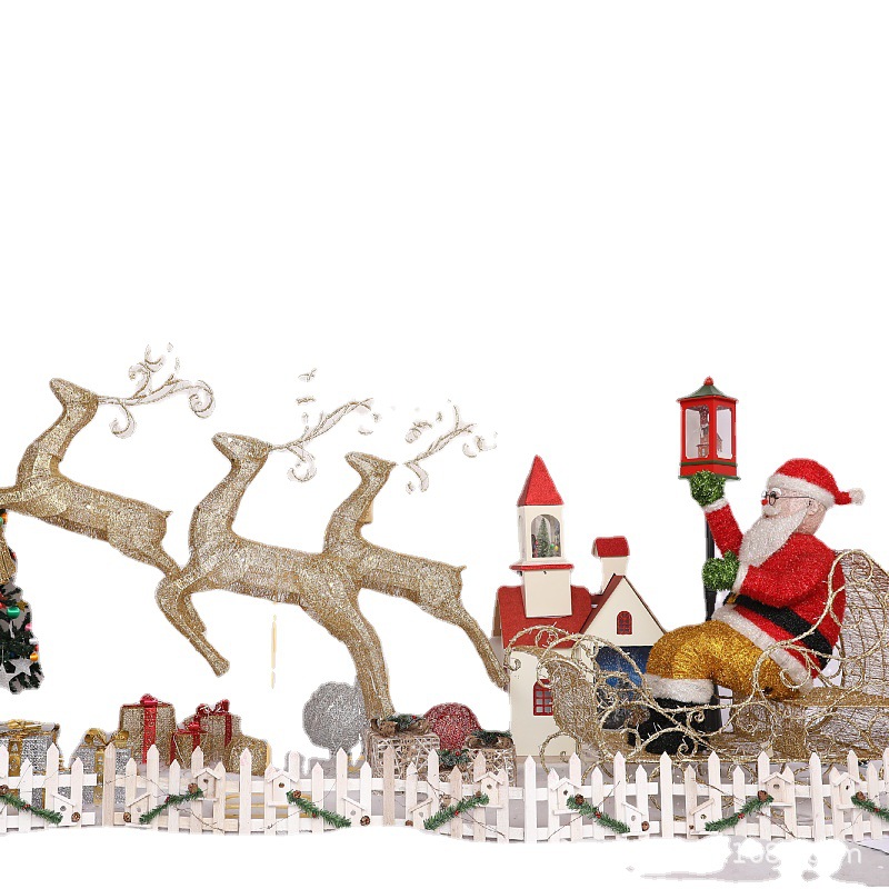 Navidad hierro ciervos carro Navidad interior escena diseño vuelo ciervos Santa Claus luminoso ambiente de vacaciones al por mayor