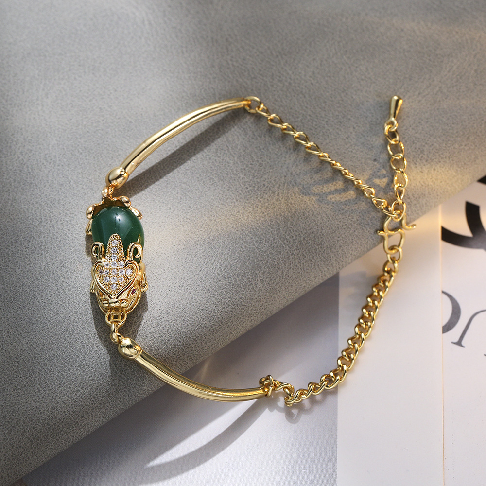 Fashion Solid Color Copper-plated gold Inlay Artificial Gemstones Bracelets 1 Piece