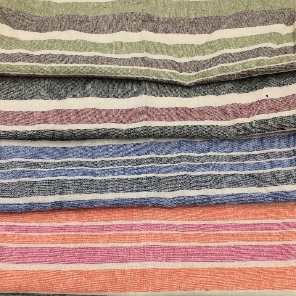 现货供应5色沙发靠枕布料条纹涤棉布布条子淘现货面料梭织条纹