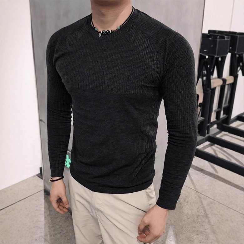 Seamless Jacquard Quick-Drying Long-Sleeved T-Shirt Men's Sports Fitness Breathable Training Clothing Outdoor Cycling Tight Base Layer