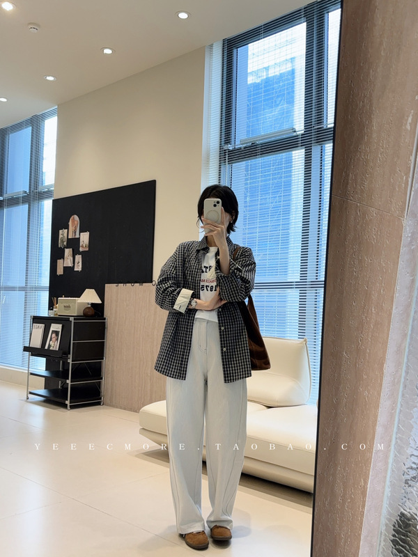 格调衬衫 撞色格纹拼接衬衫韩系宽松随性外套25秋新款D925154S|undefined
