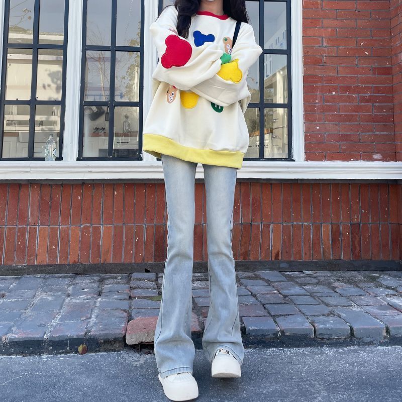 韩系水洗微喇牛仔裤女2025春秋新款高腰弹力修身显瘦小个子马蹄裤|undefined