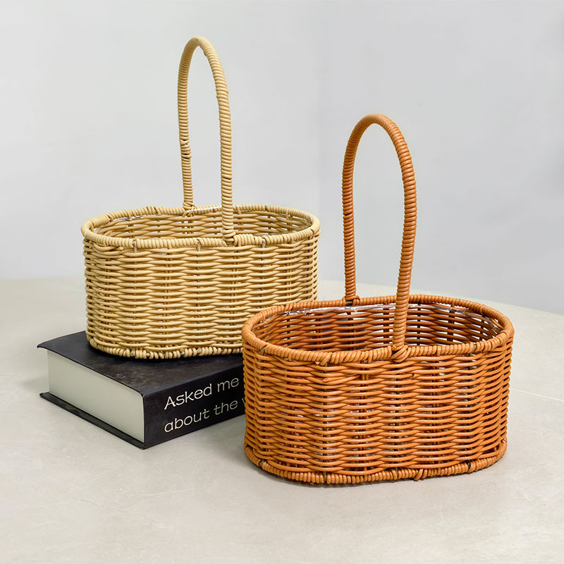 Cesta de flores de vacaciones imitación de caña Cesta de flores portátil paquete de flores ramo de flores Material floral Cesta de flores Día de la mujer