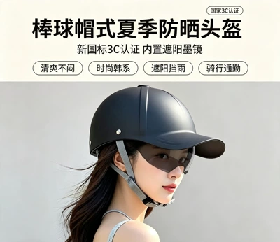 Newly certified baseball cap motorcycle helmet for electric vehicles, unisex, summer sun protection, breathable safety helmet (Motosiklet kaskı (dəbilqə)) - baseball-cap-knob-style-matte-black-national-standard-3c-unbreakable-indestructible