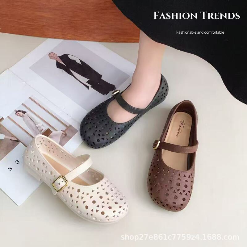 Cross-border four-season hollow women's shoes, mom's shoes, fashionable flat shoes, ballet-style Mary Jane shoes, lightweight breathable fashion shoes