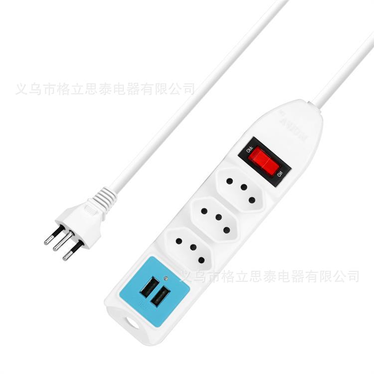 3位2USB多功能巴西外贸插座厂家直销出口2米巴西外贸排插插线托板