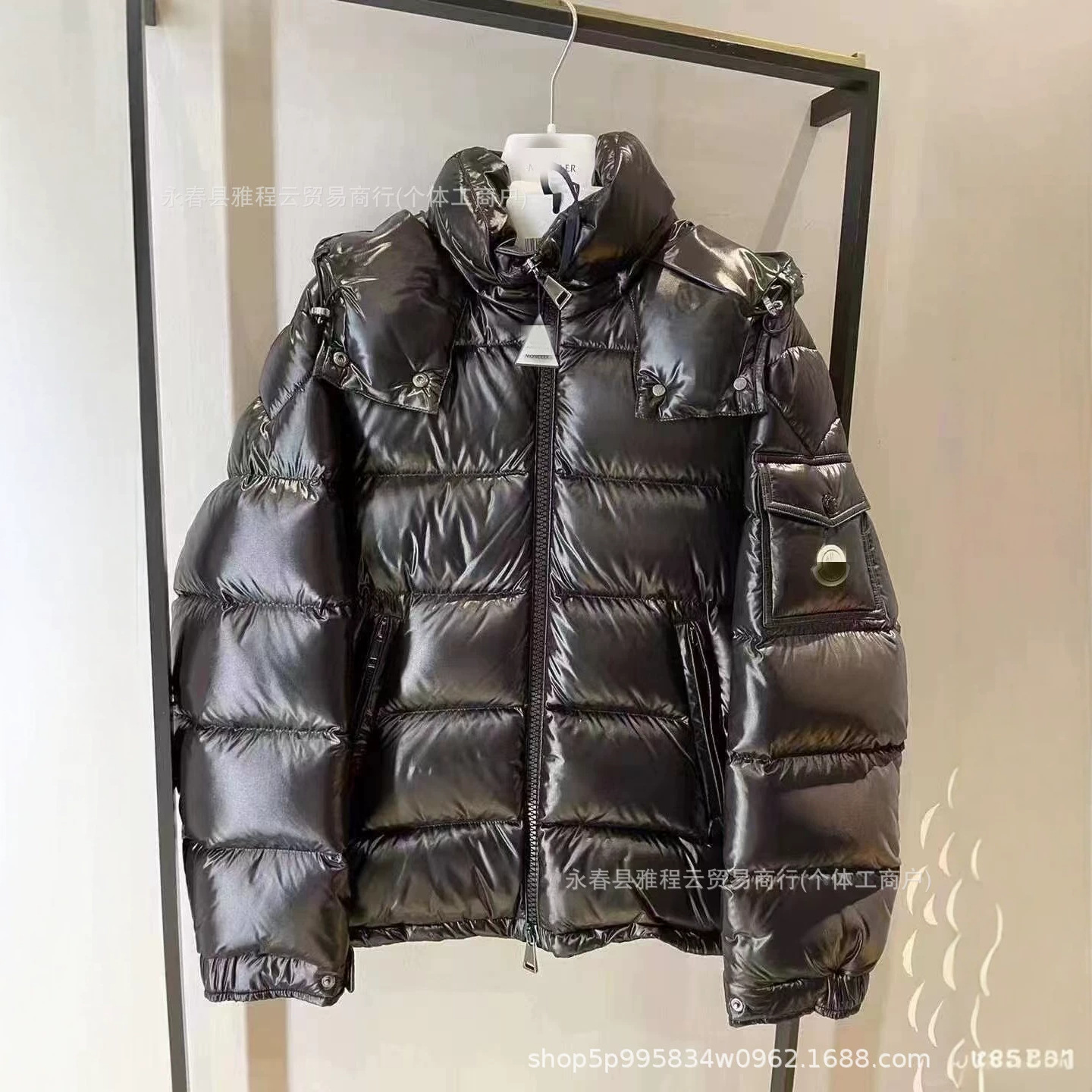 蒙家亮面男羽绒服可拆卸帽保暖防风防水坎肩高版本女外套厂家批发