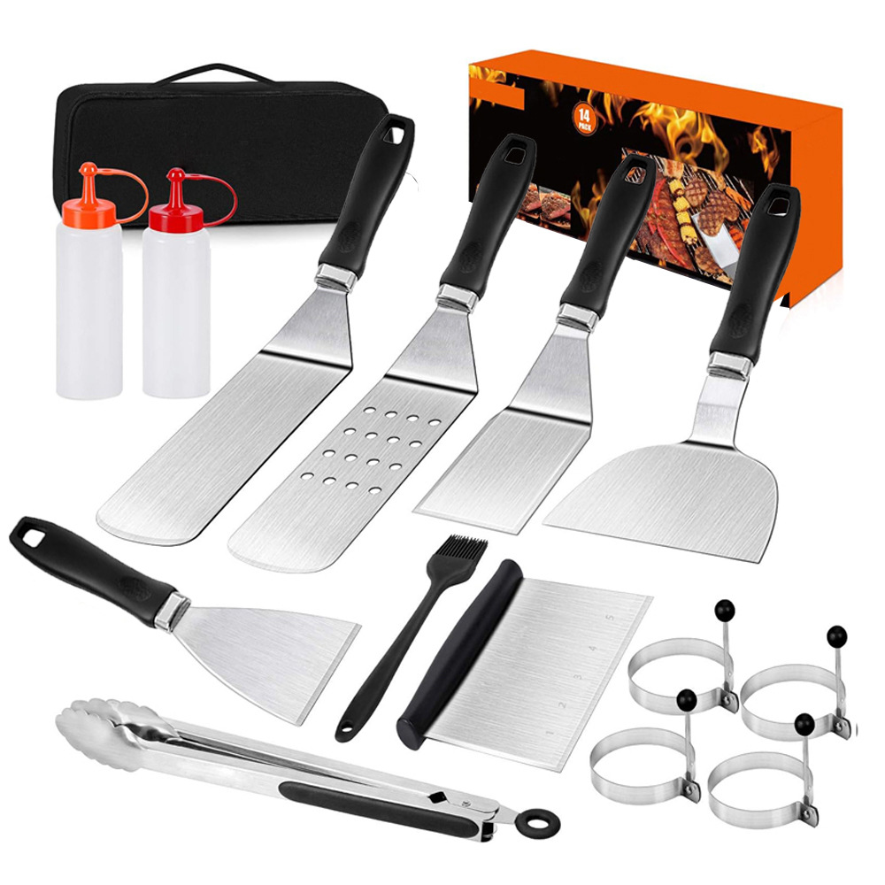 Spot Amazon venta transfronteriza de acero inoxidable conjunto de herramientas de parrilla BBQ tepanyaki hamburguesas cocina cocina cocina cocina