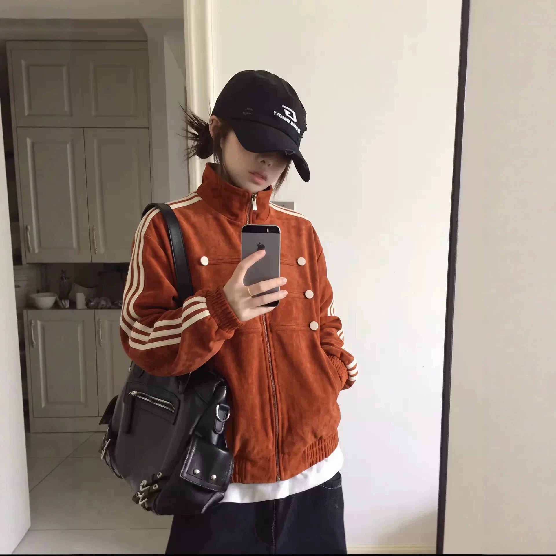 韩式复古拿破仑排扣红色麂皮绒夹克女秋季设计感休闲百搭立领外套