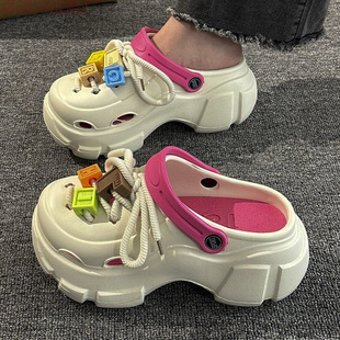 Women's Platform Cave Shoes for Outer Wearing Summer 2024 New Seaside Beach Non-slip Heightened Sandals and Slippers