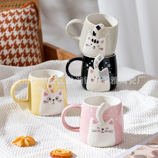 Japanese-style fresh cartoon cat mug household Cute ceramic cup with lid spoon office men and women couple water Cup