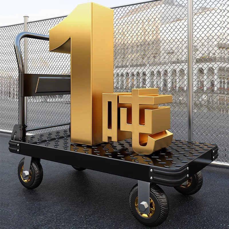 Steel Plate Trolley Trucks Cargo Trailer Folding Trolley Household Trolley Trucks Portable Thick Heavy-duty Flatbed Trucks