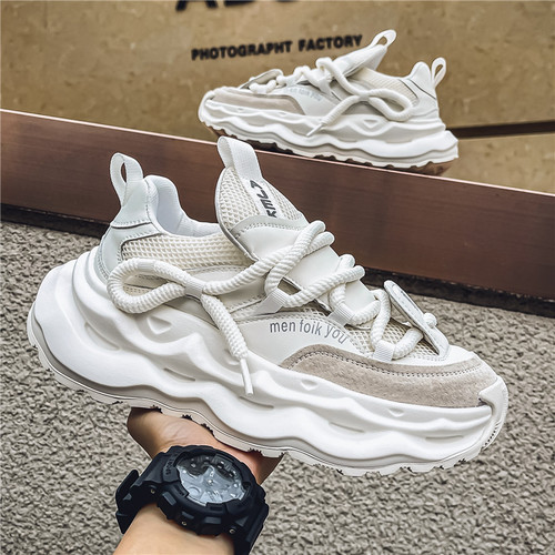 Men's 2025 Spring New Breathable Mesh Loafers - Versatile Thick Sole Height Fashionable Trendy Sports Casual Shoes