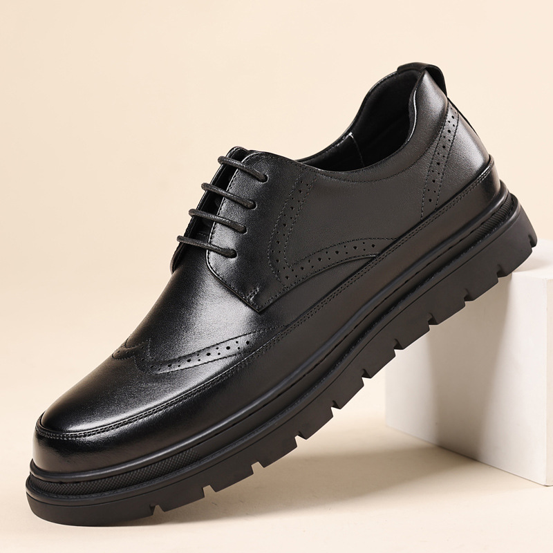 Business Leather Shoes for Men, New Casual Genuine Leather Soft-Soled Men's Shoes, Loafers, Increased Wear-Resistant Brogue Leather Shoes