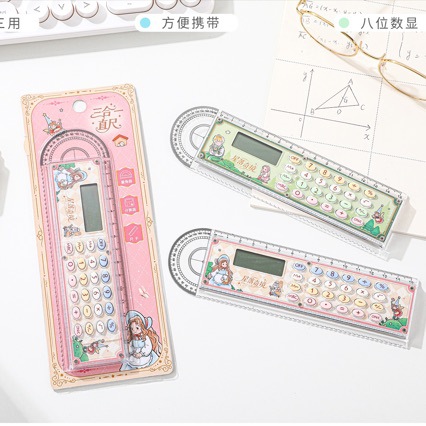 Personalidad creativa con regla de computadora calculadora semicircular tripla calculadora de dibujos animados mini brújula