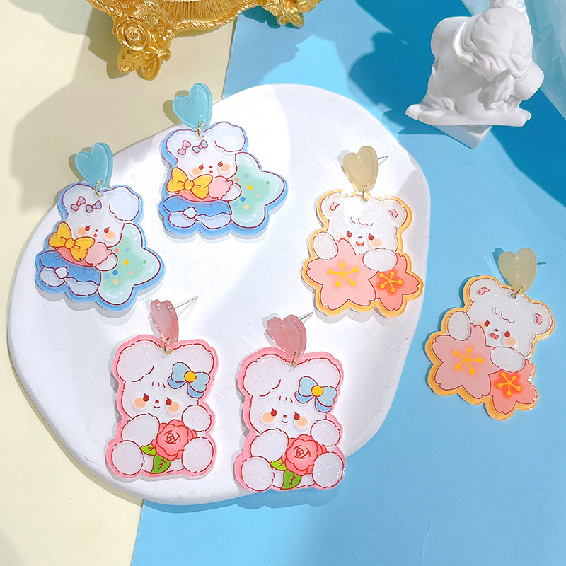 1 Pair Cute Rabbit Printing Arylic Drop Earrings display picture 2