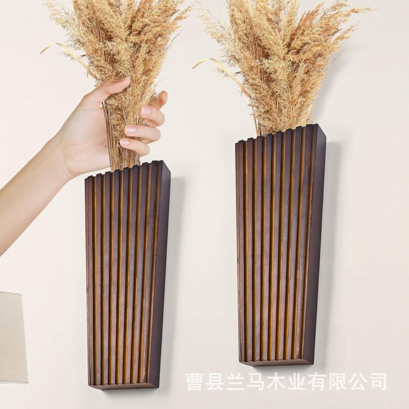クロスボーダー木製壁花瓶ドライフラワー装飾緑植物容器パイン無垢材壁掛け花瓶木製吊り植木鉢|undefined