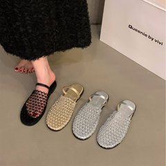 銀色の網面の涼しさは05新型の包頭半スリッパの女性靴の涼しさの靴の20ファッションの柔らかい底の平底の外は夏を着ます。