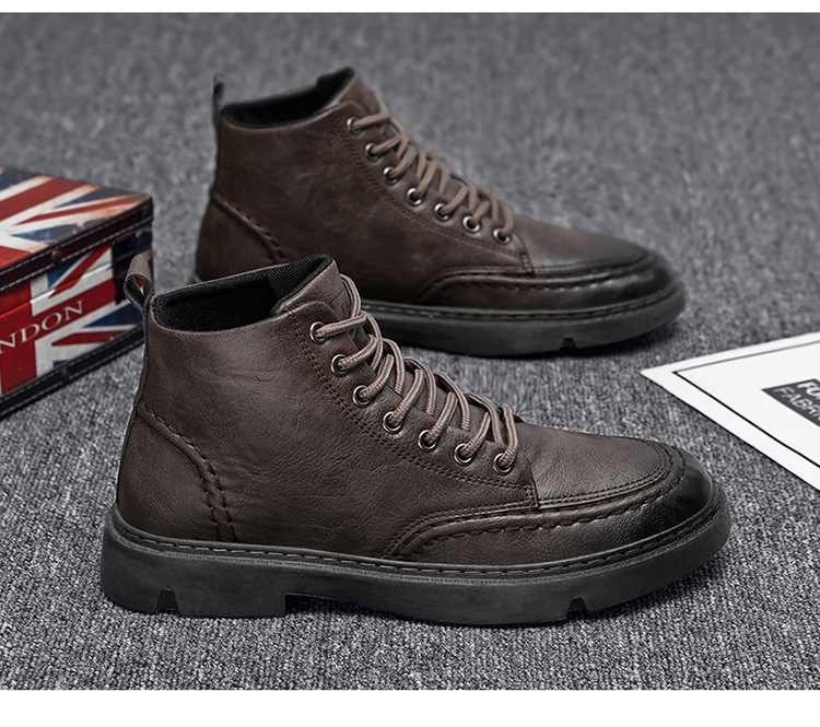 Podzim/zimní boty Martin Ultra Fiber Leather, britský styl, krátké boty, moderní šněrovací pracovní boty,_voghion.com