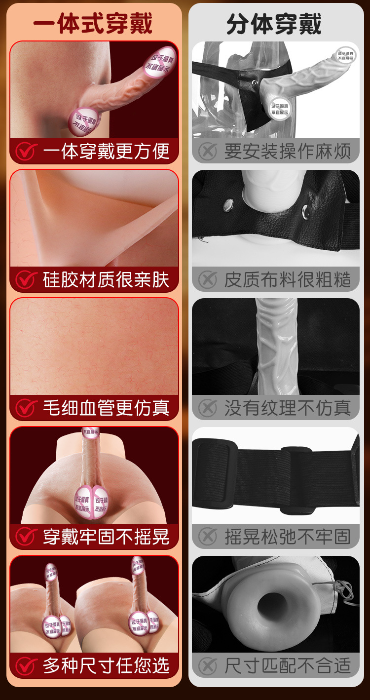 Jiuai Wearable Dildo Pants for Women, Silicone Hollow Strap-on Underwear, Adult Couples Toy — detail image 27