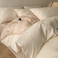 A类全棉色织提花四件套轻奢高级感纯棉三层纱床笠款宿舍1.2三件套