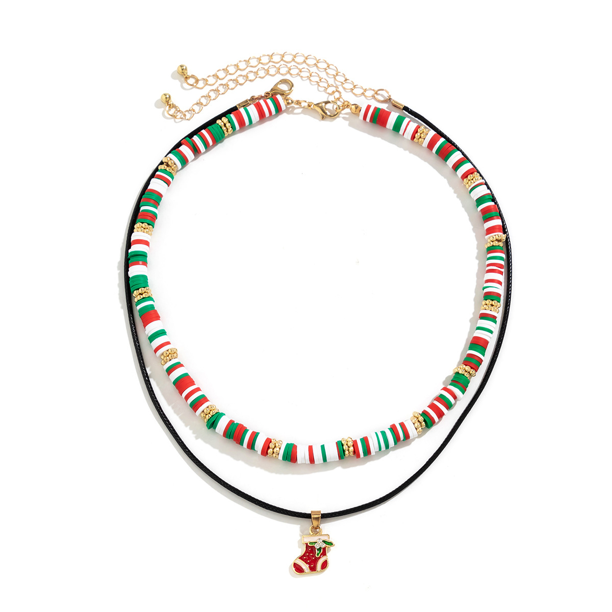 Christmas Beaded Choker Necklace With Crystal Snowman Charms_voghion.com