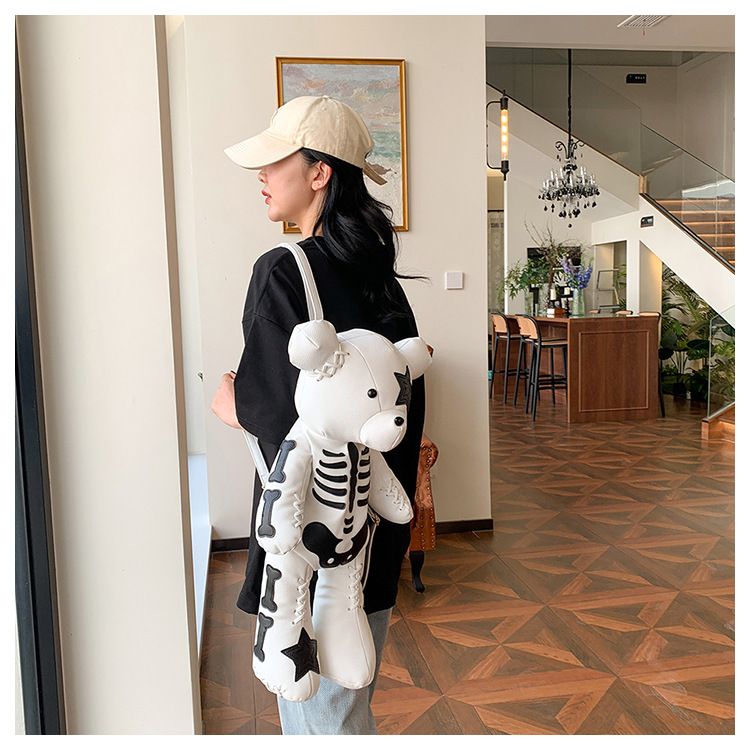 1350g Weight Nylon Lining Material Zipper Closure Type Double Shoulder Straps Strap Type Fashion Backpack Bags Type Casual, Travel Occasion Pu Leather Material Waterproof Function Women's Backpack Backpack Bear, Solid Color Pattern All Seasons Season Women's Gender Streetwear Style Oval Shape Medium Size Waterproof Bear Solid Color Casual Travel Women's Backpack 5