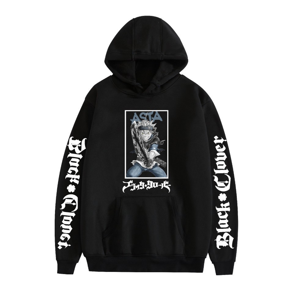 Nuevo estilo transfronterizo popular popular japonés riman black de cuatro hojas-Black Clover más suéter con capucha de terciopelo para mujer