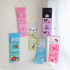 Japanese cartoon-style wall-mounted storage pouch for dormitory, four-grid wall hanging organizer bag, cute girl classification and organization storage bag
