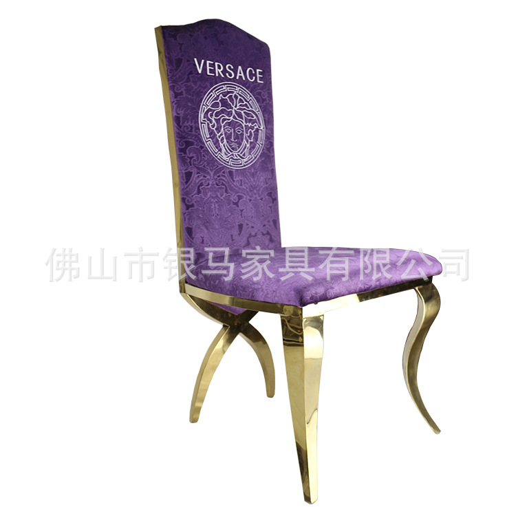 Fábrica al por mayor Hotel banquete boda comedor silla boda galvanoplastia Silla de acero inoxidable Bolsa De Oro suave Silla de comedor de cuero