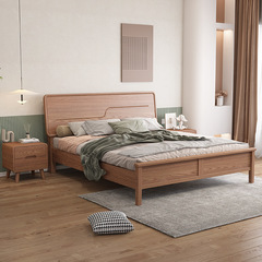 Soft White Waxwood Solid Wood Bed with Technology Fabric, High-end Master Bedroom 1.8 Double Bed, Simple Nordic Modern 1.5 Queen Bed