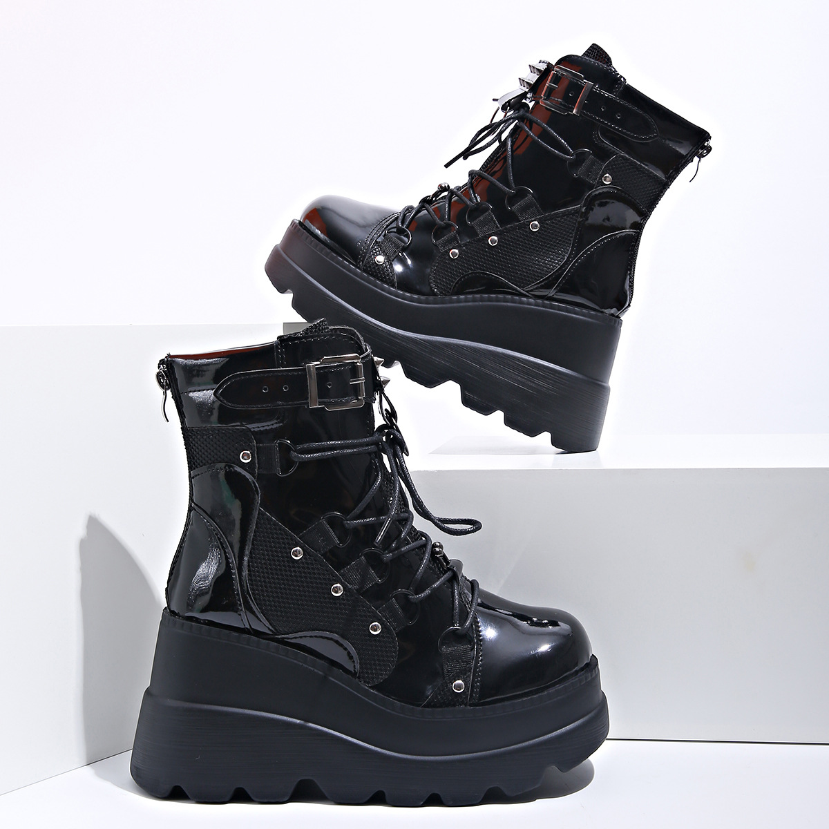 Women's Shoes wedge heel Martin boots women 2024 new pink thick sole large size fashion short boots women dark rivets_voghion.com