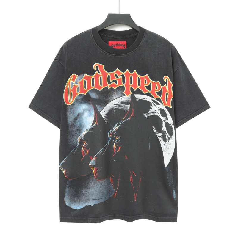 クロスボーダー 25ss アメリカのトレンディなブランド Godsed ロックバンドバスケットボール高品質ウォッシュブラック半袖 T シャツ男性と女性用|undefined