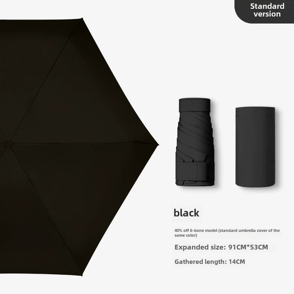 Black - 6 fold flat umbrella - thickened black plastic