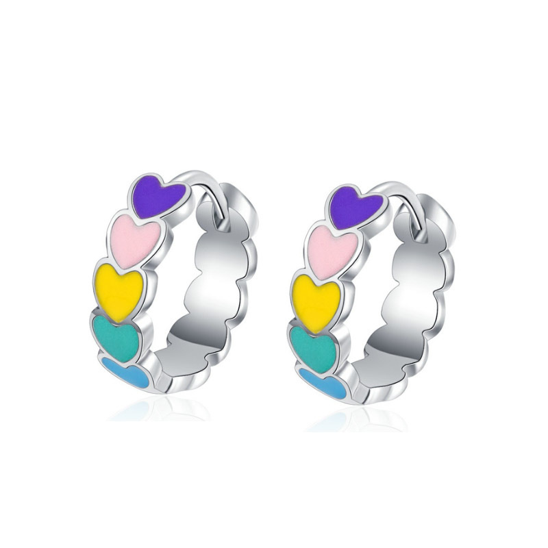 1 Piece Simple Style Paw Print Heart Shape Enamel Plating Inlay Stainless Steel Zircon Earrings display picture 2