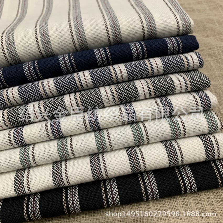 现货亚麻条纹面料 色织间条服装棉麻布 衬衫棉服裤装棉麻布料批发