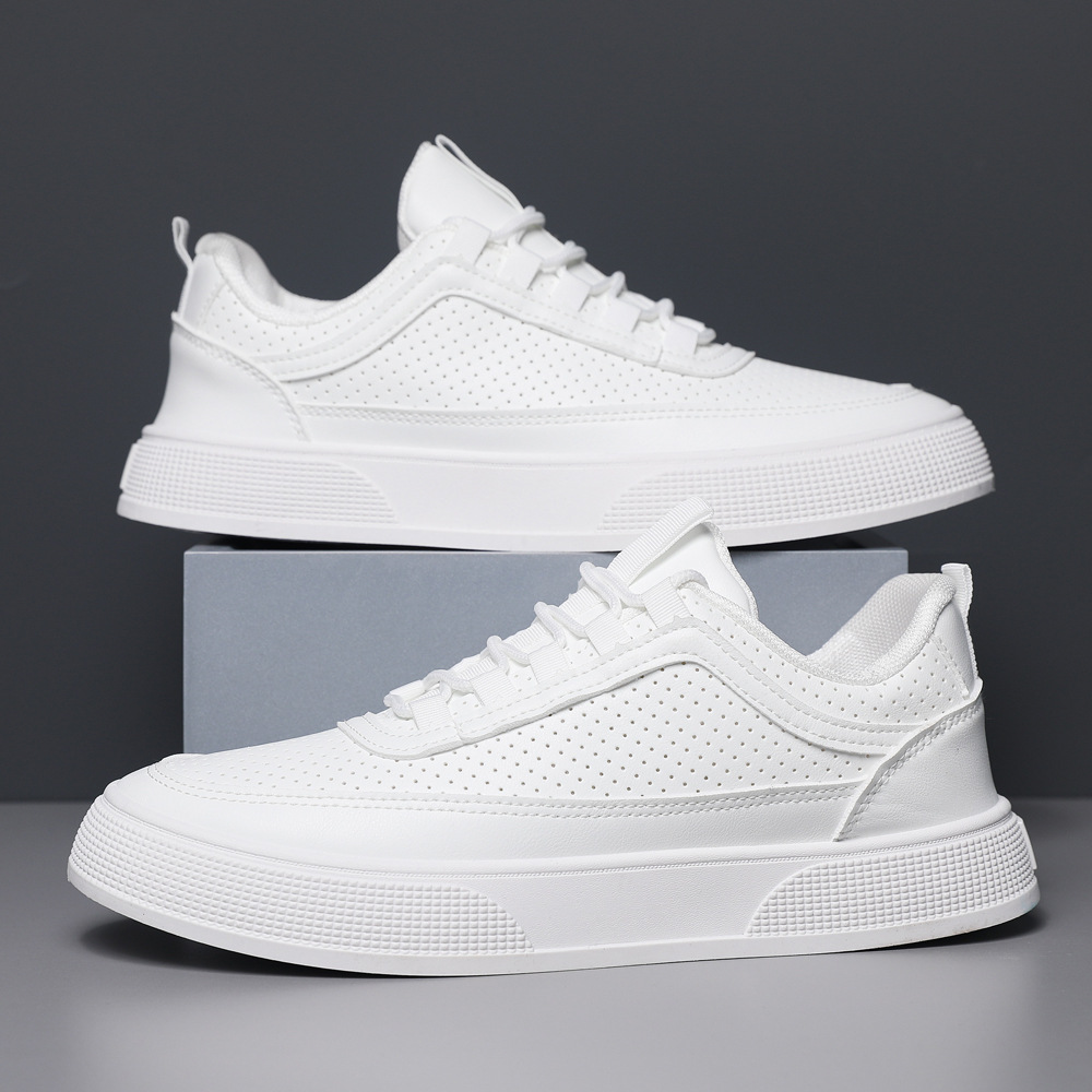 Zapatos blancos de hombre de verano nuevos zapatos casuales de cuero de malla de tendencia transpirable zapatos de suela gruesa zapatos casuales de hombre