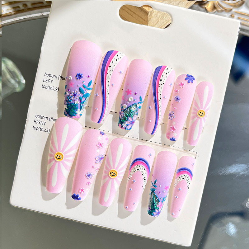 Nuevas uñas portátiles para adultos, uñas en relieve estéreo, parches de manicura, uñas postizas, uñas terminadas, uñas largas de ballet