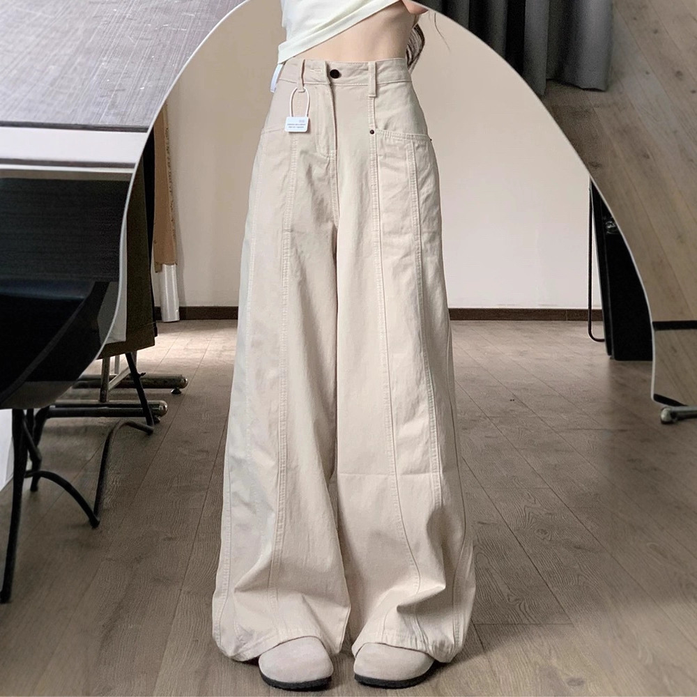 Apricot-Colored Wide-Leg Jeans for Women 2026 New Style for Plus-Size Girls, High-Waisted, Slimming, Pear-Shaped Body, Straight Wide-Leg Pants