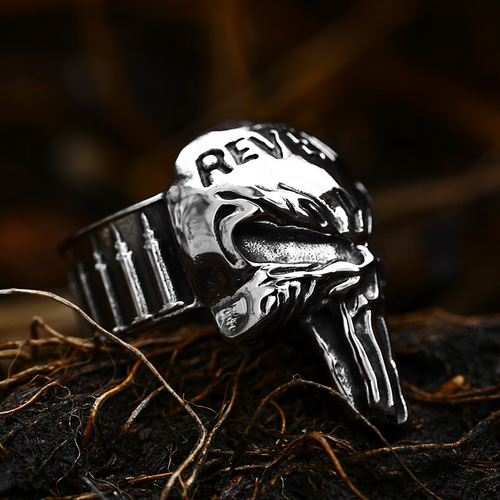  new cross-border stainless steel skull letter ring film and television peripheral punisher titanium steel ring