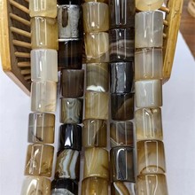 15*17MM天然咖啡条纹玛瑙圆柱散珠批发 DIY咖色缠丝玛瑙饰品配珠