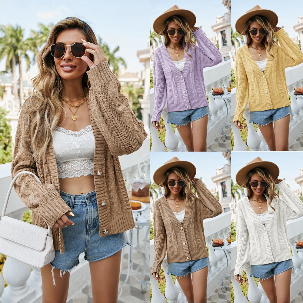 2024 새로운 가을, 겨울 유럽과 미국 대외 무역 여성 트위스트 가디건 아마존 가을 겨울 울 버튼 가디건 스웨터 재킷