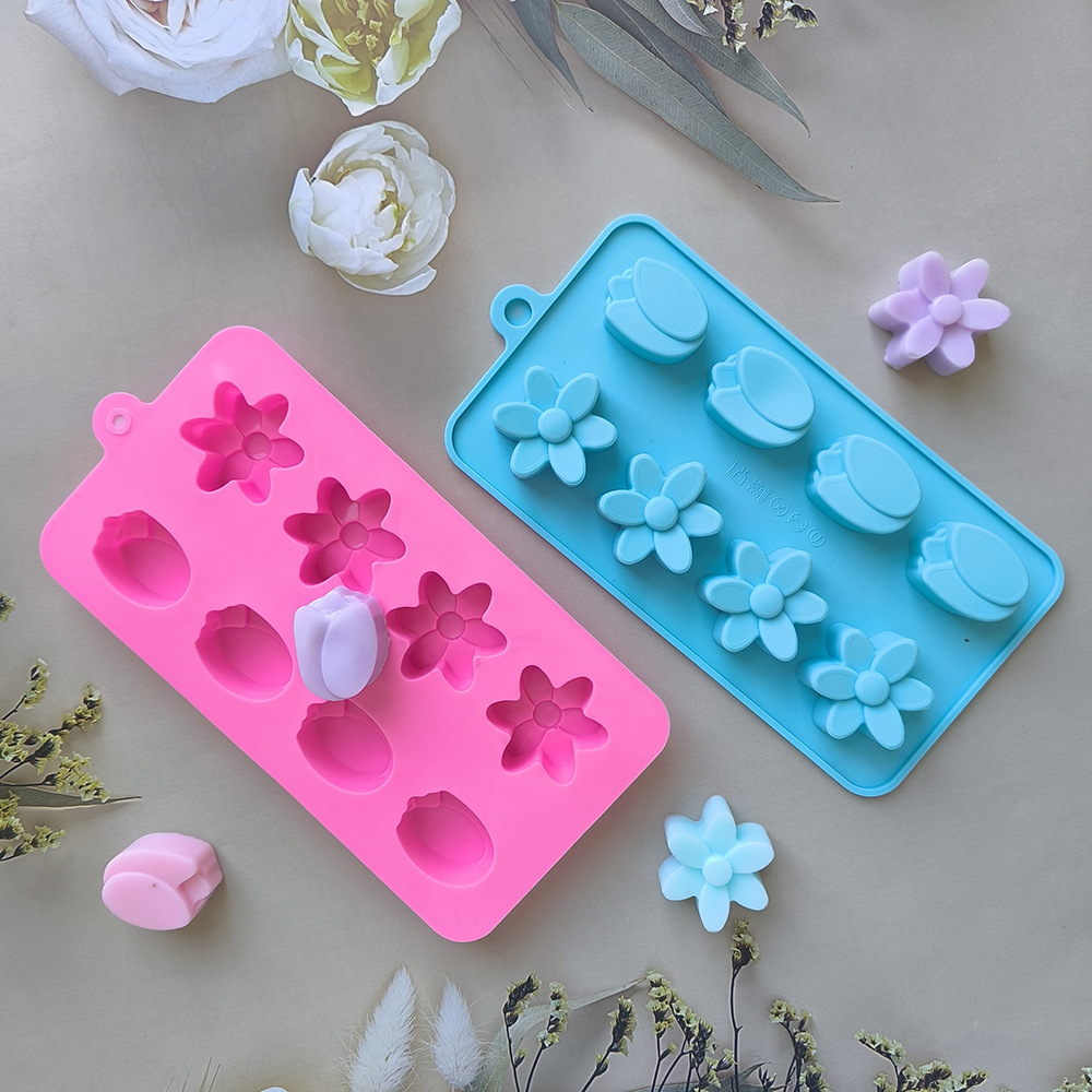 8 líneas de 2 flores 730 silicona chocolate molde de hielo molde de chocolate molde de dulces