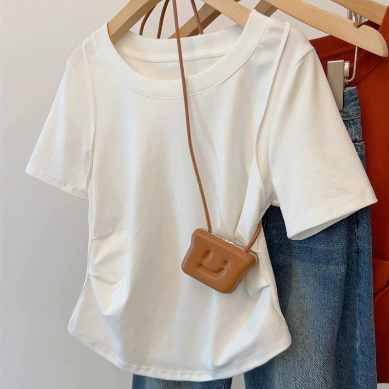 Большой размер женская рубашка с круглым вырезом