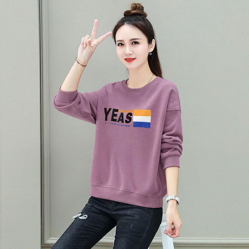 Sweatshirt Women's Spring and Autum Long-Sleeved Jacket 2025 New Large Size Casual Versatile Women's Clothing Containing Cotton Loose Round Neck Top Sweatshirt Women's Spring and Autum Long-Sleeved Jacket 2025 New Large Size Casual Versatile Women's Clothing Containing Cotton Loose Round Neck Top