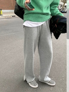 Maternity Split Straight Pants Spring New Outerwear Gray Wide-Leg Sweatpants Belly Support Sports Pants Spring and Autumn Long Pants