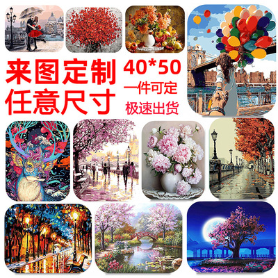 批发填色画一件定制数字油画动漫卡通油画情侣diy数字油画定制|ru
