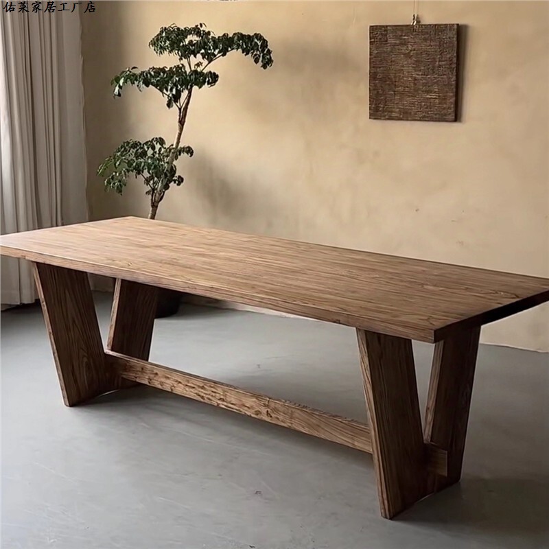 Wabi-Sabi Style Solid Wood Office Conference Table Designer Homestay Long Table Desk Natural Wood Large Board Tea Table Vintage Workbench