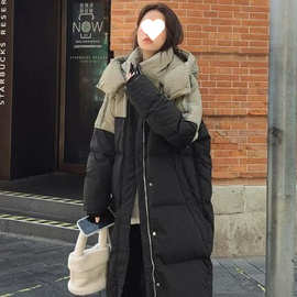 美式撞色拼接羽绒棉服女中长2025冬新款韩版宽松棉袄加厚保暖棉衣